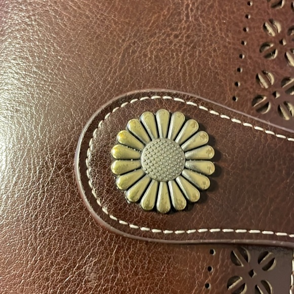 Sendefn Brown Leather Floral Wristlet Wallet Purse - Picture 13 of 16